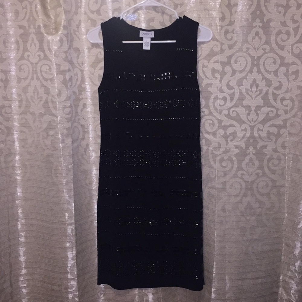 Carmen Marc Valvo Black Studded Dress